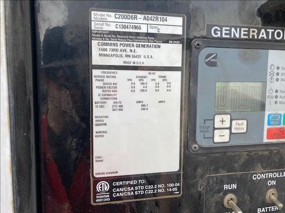 2013 Cummins C200D6RG Diesel Generator