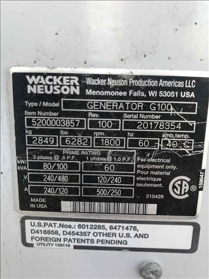 2013 Wacker Neuson G 100 Diesel Generator