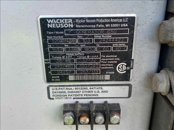 2016 Wacker Neuson G50 T4F Diesel Generator